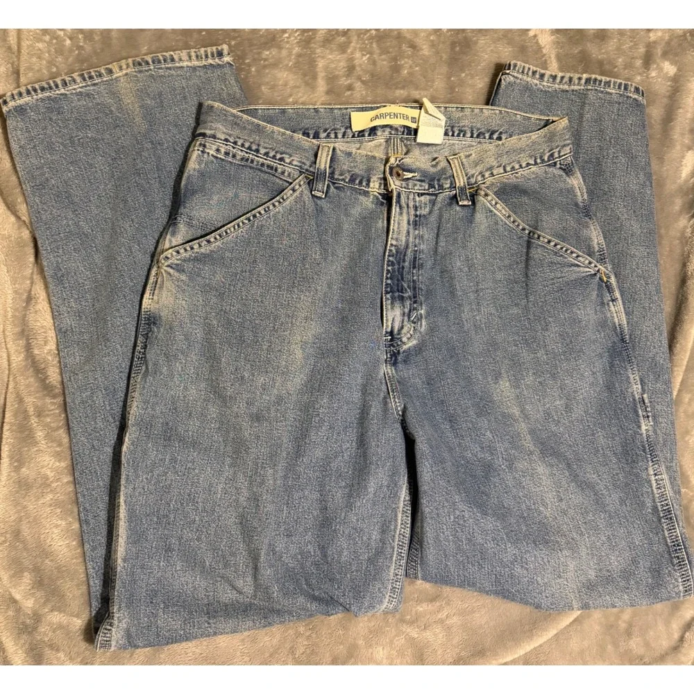 Vintage Gap Carpenter Jeans Mens 34x32 Light Wash Blue Denim Workwear Straight